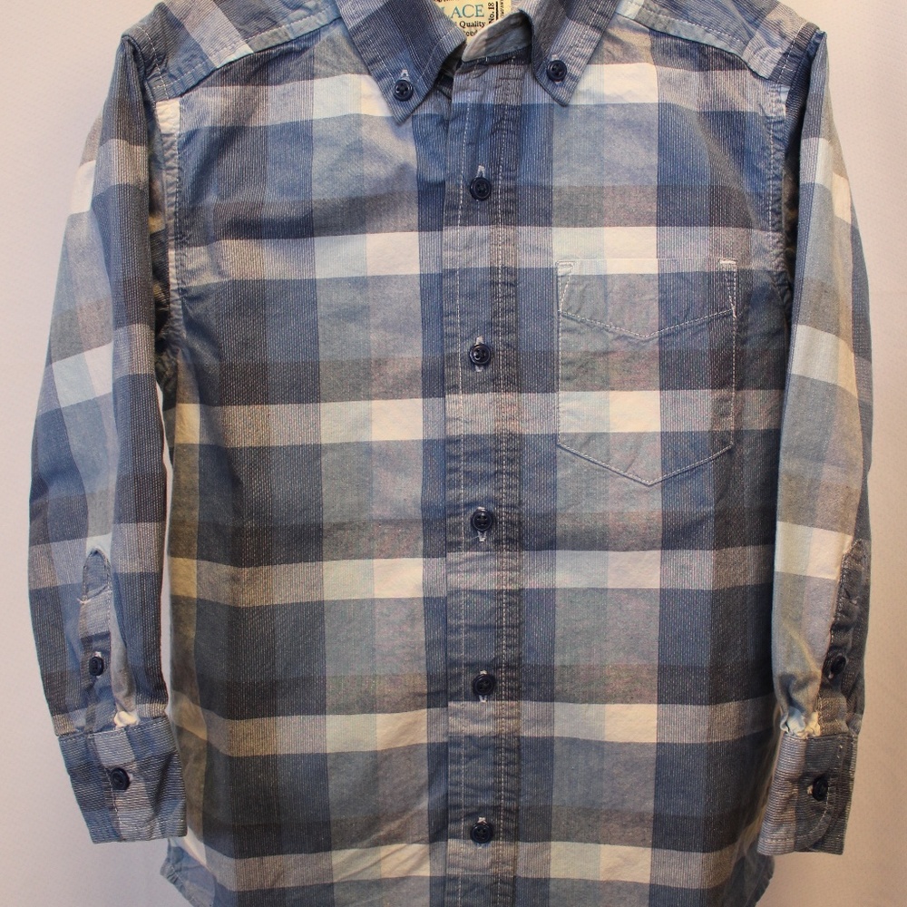 Boys Shirt. 100% cotton, blue check pattern